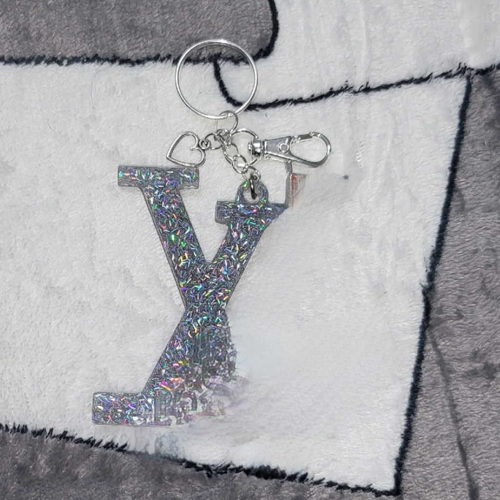 Holographic Sliver Glitter Llvv Keychain